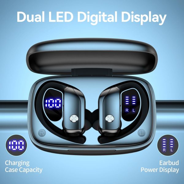 bmani Wireless Earbuds Bluetooth Headphones 48hrs Play Back Sport Earphones with LED Display Over-Ear Buds with Earhooks Built-in Mic Headset for Workout Black - Image 2