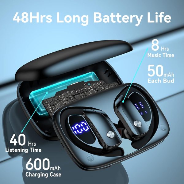 bmani Wireless Earbuds Bluetooth Headphones 48hrs Play Back Sport Earphones with LED Display Over-Ear Buds with Earhooks Built-in Mic Headset for Workout Black - Image 3