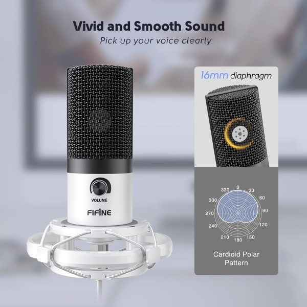 USB Recording Microphone Kit, Studio Condenser Microphone for Vocals Music Creation, Voice-Over, Singing with Metal Boom Arm, 16mm Diaphragm, Podcast Mic Set-T669 White - Image 2
