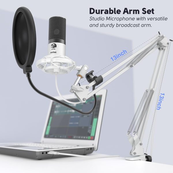 USB Recording Microphone Kit, Studio Condenser Microphone for Vocals Music Creation, Voice-Over, Singing with Metal Boom Arm, 16mm Diaphragm, Podcast Mic Set-T669 White - Image 5