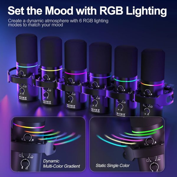 XLR/USB Dynamic Microphone Kit, PC Microphone for Streaming, Podcasting, Gaming, RGB, Mute and Noise Cancelling Function, Volume Control, Headphone Jack - Image 5